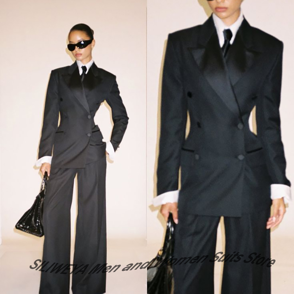 Women'S Formal Wear Jackets - Professional Women's Black Double-Breasted Suit Slim