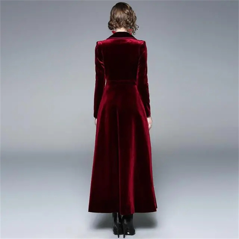 Trench Coat Formal - Golden Velvet Long Windbreaker Coat Women
