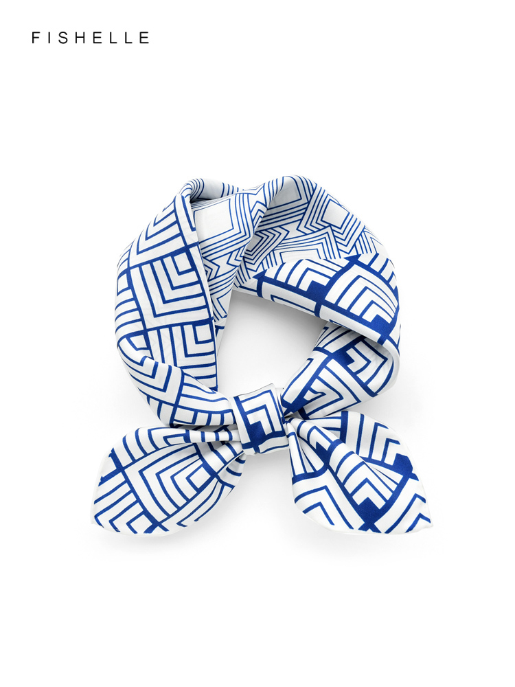 Scarf Silk Neck - Geometric printed real silk twill scarf