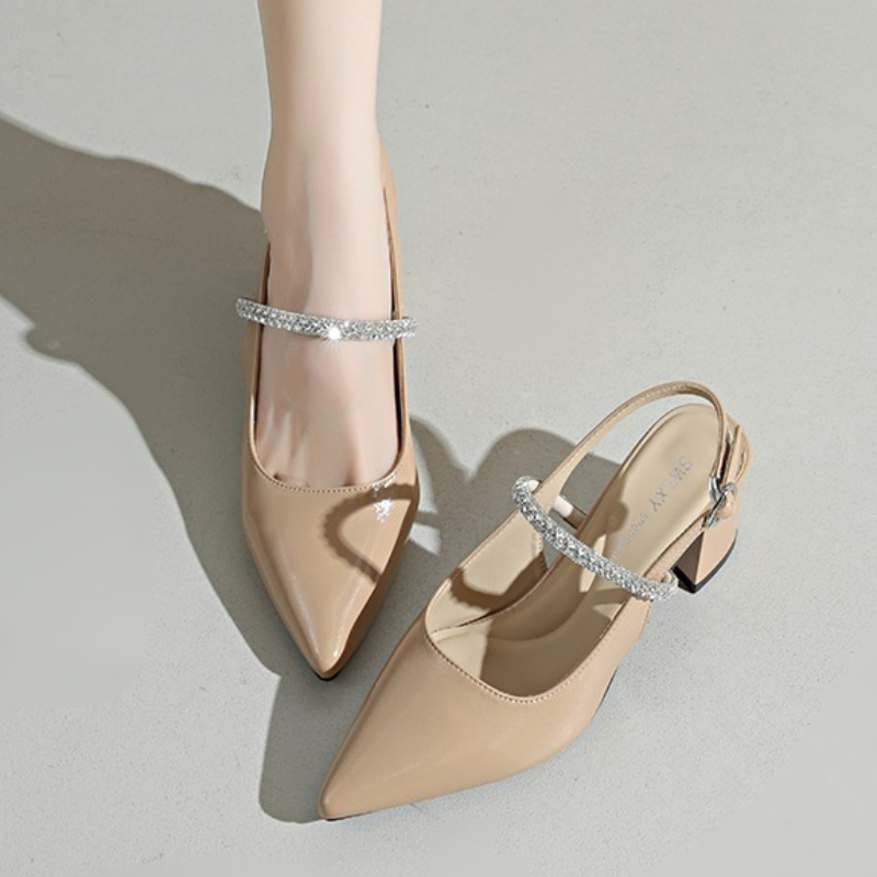 Formal Women Daily Wear Shoes - Women's Square Toe Rhinestone Ankle Strap