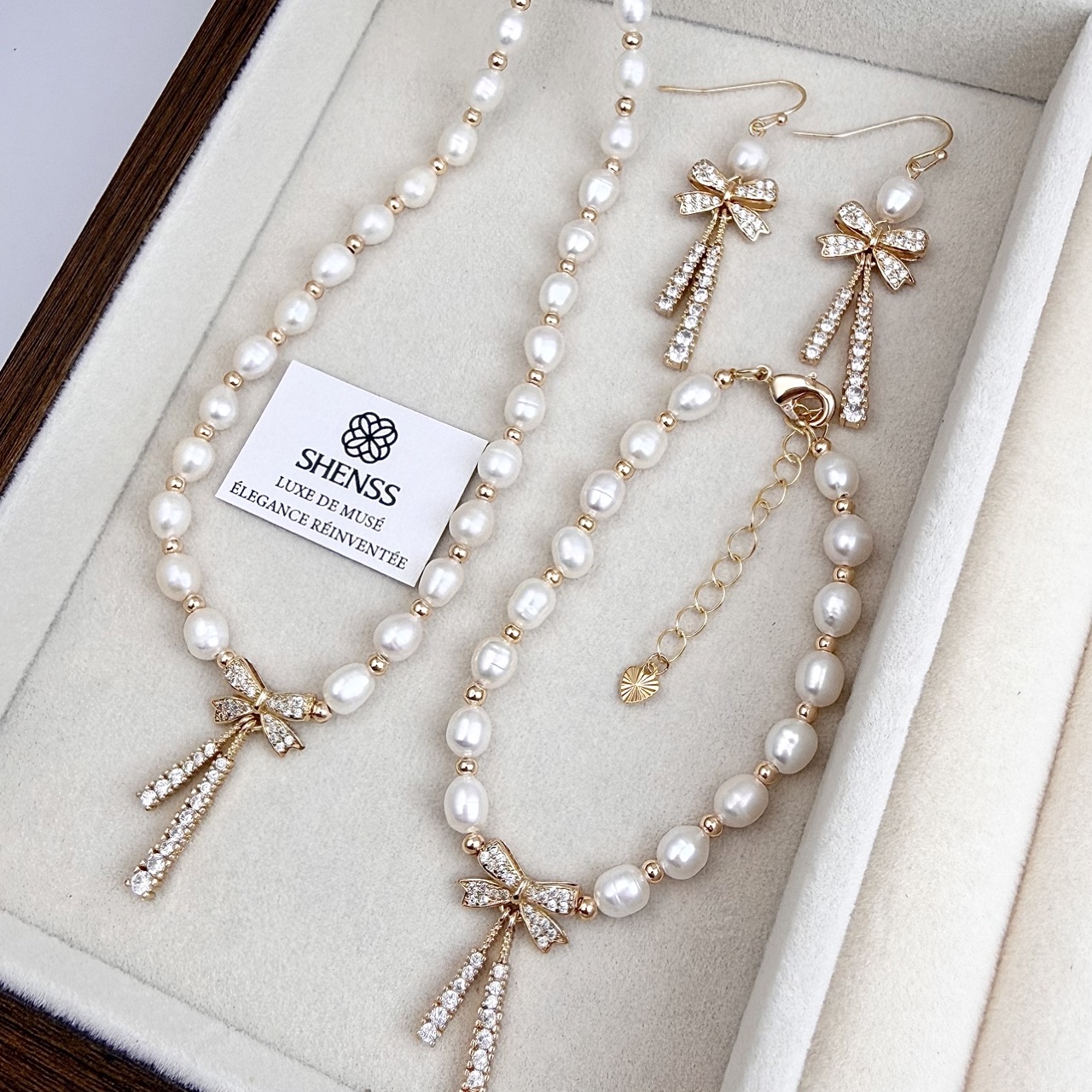 Natural Rice-Shaped Pearl Bowk - Pearl Necklace Set review and price