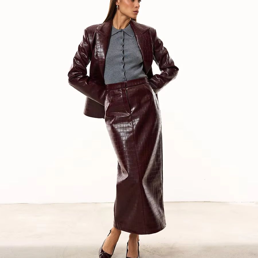 IG Women Burgundy Croc Faux Le - Pencil Skirt Midi review and price