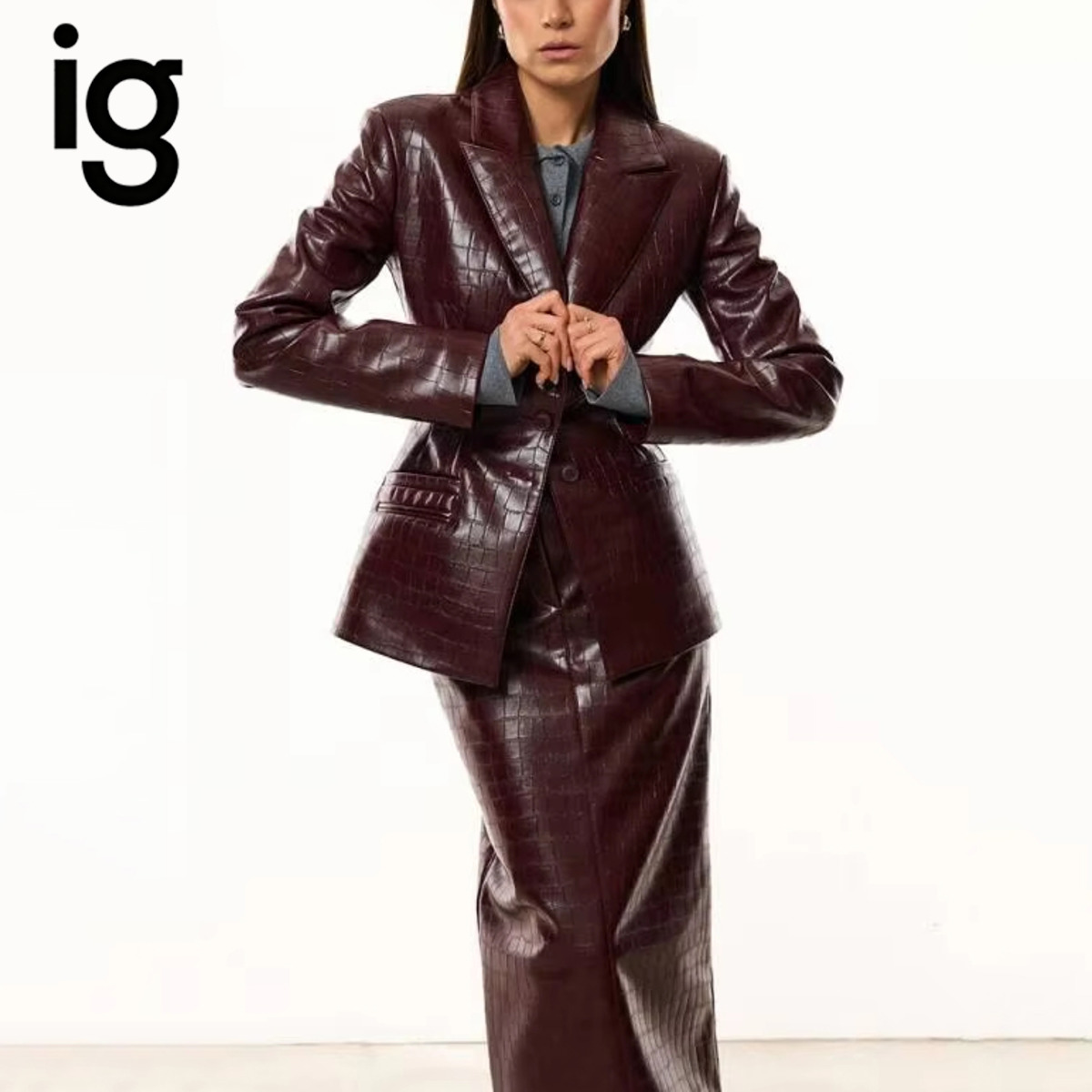IG Women Burgundy Croc Faux Le - Pencil Skirt Midi review and price