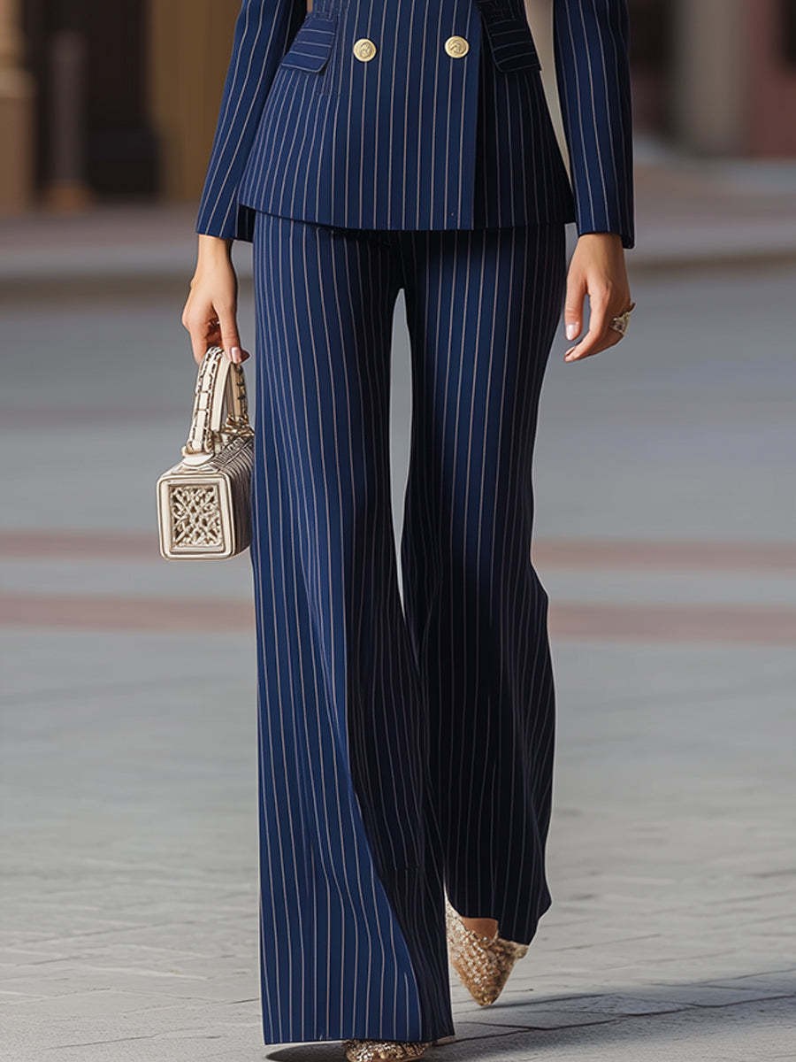 Elegant Women's Suit Set Navy  - Tailored Trouser Wide review and price
