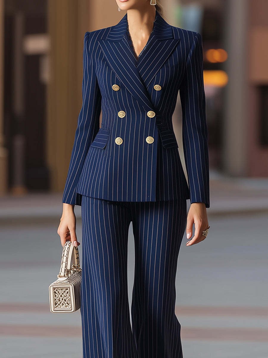 Elegant Women's Suit Set Navy  - Tailored Trouser Wide review and price