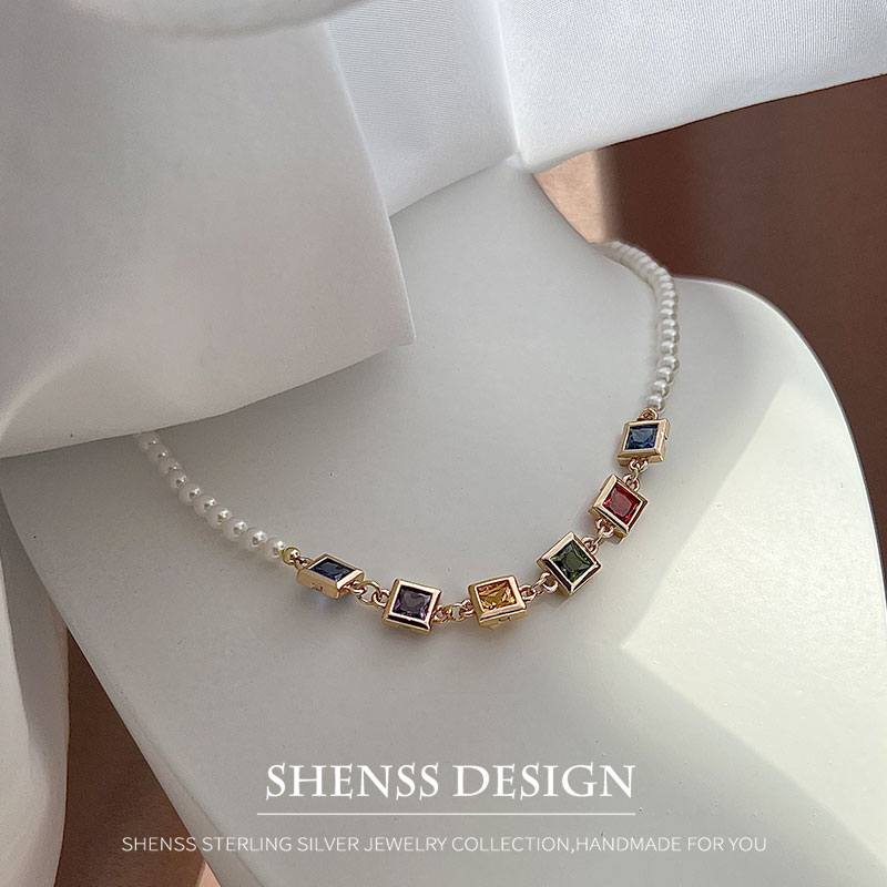 Imitation Pearl Square Zircon  - Pearl Necklace Set review and price