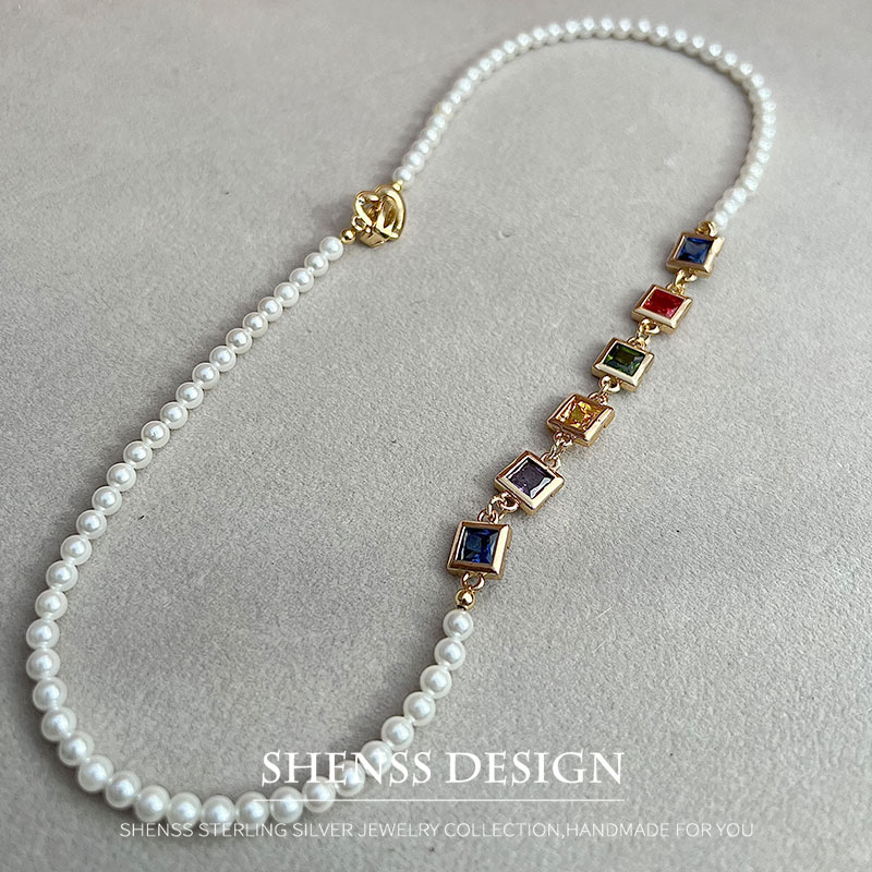 Imitation Pearl Square Zircon  - Pearl Necklace Set review and price