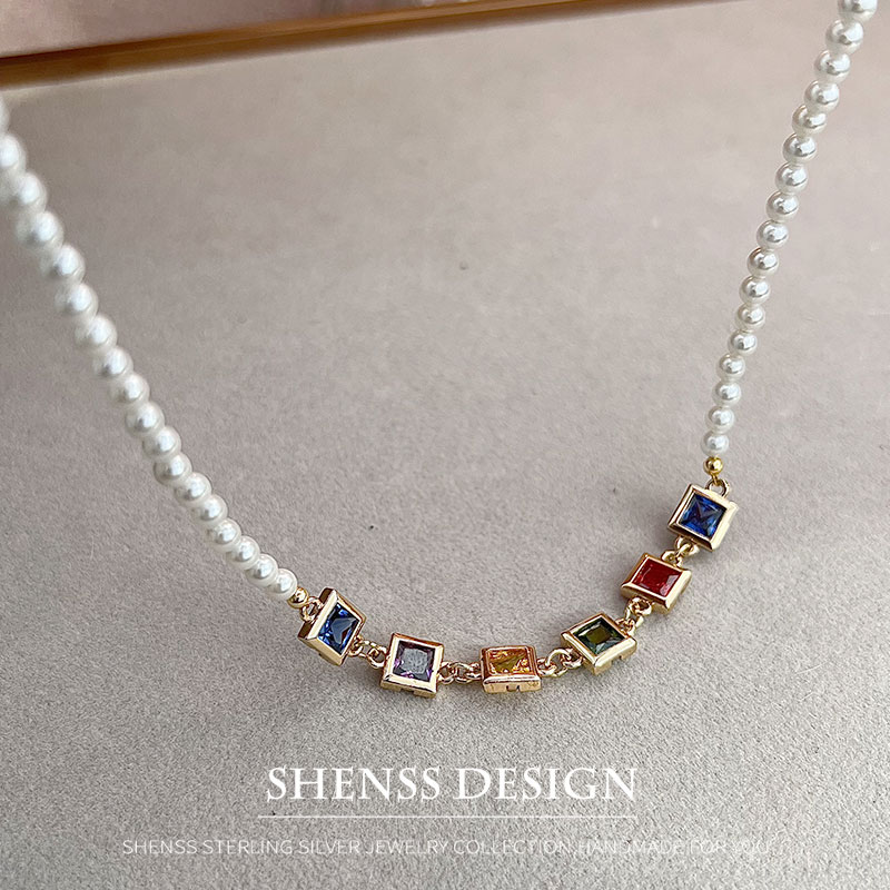 Imitation Pearl Square Zircon  - Pearl Necklace Set review and price