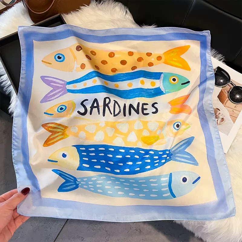 Fashion Fish Pattern Square Si - Scarf Silk Neck review and price