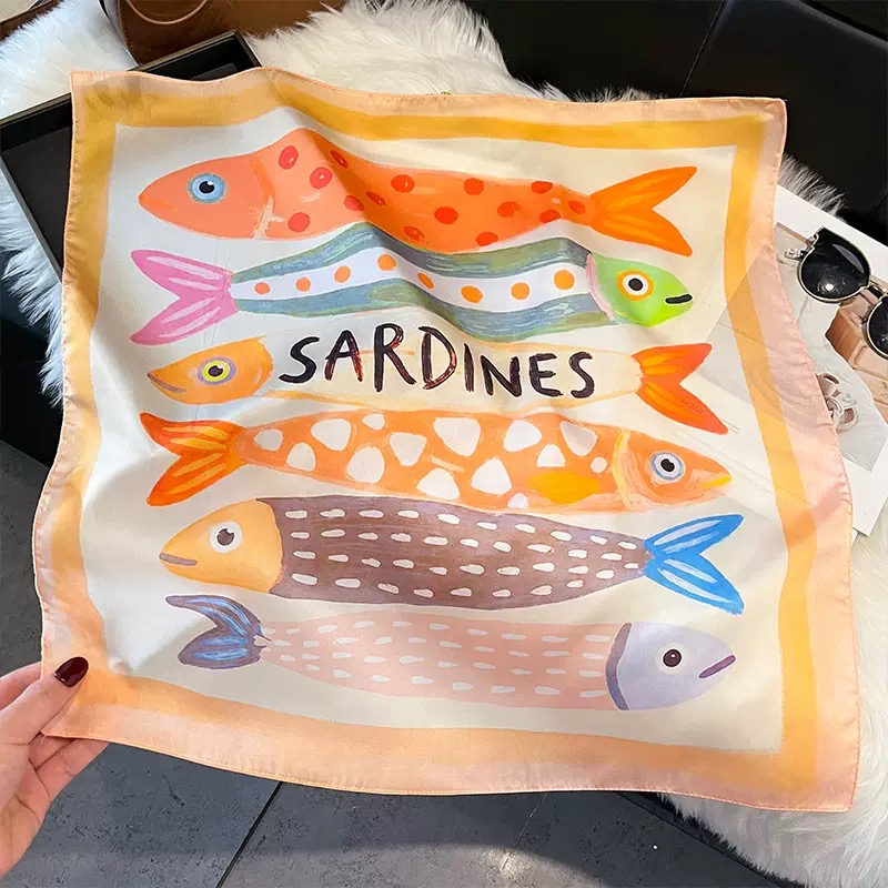 Fashion Fish Pattern Square Si - Scarf Silk Neck review and price